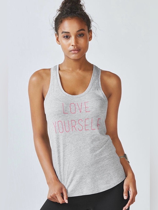 Fabletics Tops - Fabletics Gray 'Love Yourself' Racerback Tank